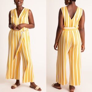 Plus Size V-Neck Sleeveless Stripe Jumpsuit With Belt Size 18